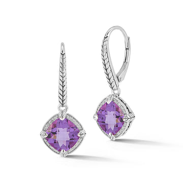 JAI Silver Amethyst & Diamond Halo Leverback Earrings
